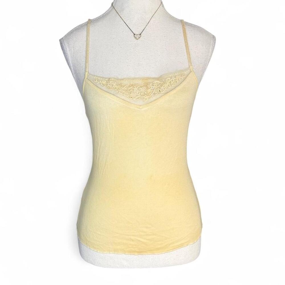 Y2K Abercrombie & Fitch butter yellow sequin  lace cami top size M. 100% cotton